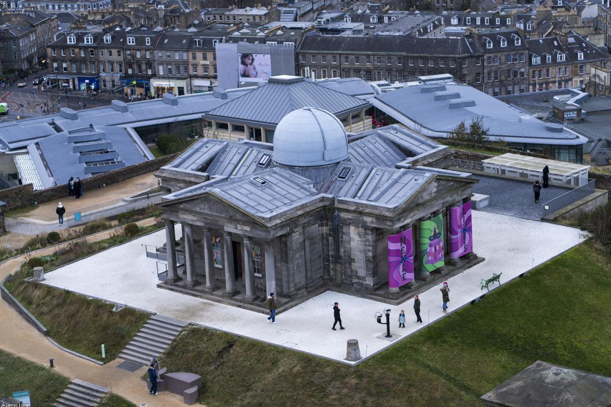 Aerial view of Edinburgh's City Observatory on Calton Hill